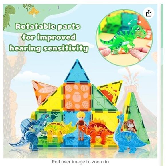 49 pc. Dinosaur Magnetic Tiles, Animals Building Blocks - Picture 1 of 7